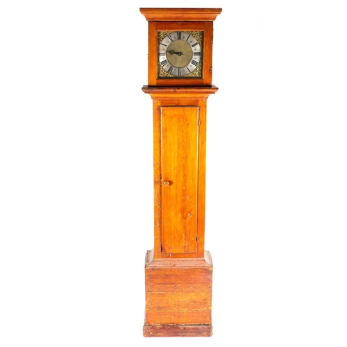 532 - An 18th-century pine longcase clock, circa 1735, with striking movement and single hand, the square ... 