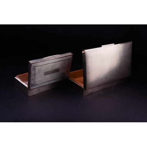 549 - Two silver cigarette boxes, 20th century, both with engine turned decoration, the larger example wit... 