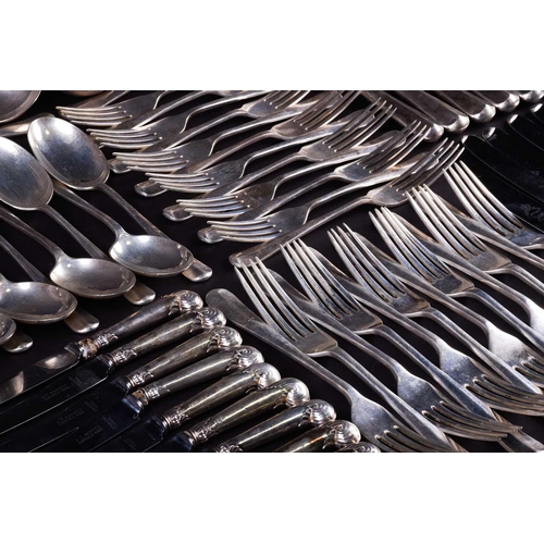 554 - A large harlequin suite of silver flatware, various dates and makers, to include table forks, soup s... 