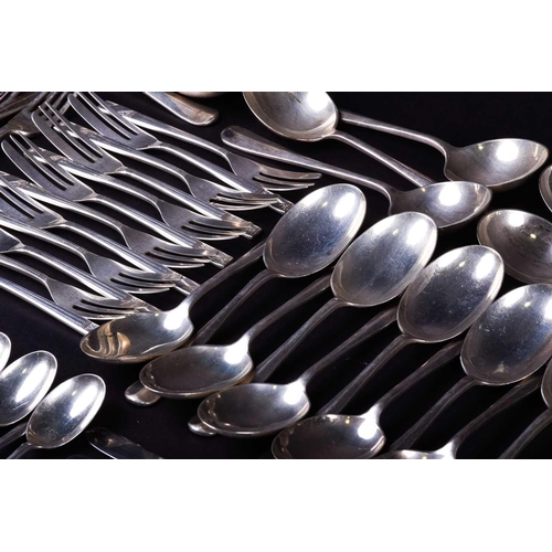 554 - A large harlequin suite of silver flatware, various dates and makers, to include table forks, soup s... 