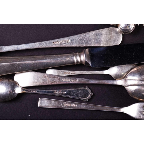 554 - A large harlequin suite of silver flatware, various dates and makers, to include table forks, soup s... 