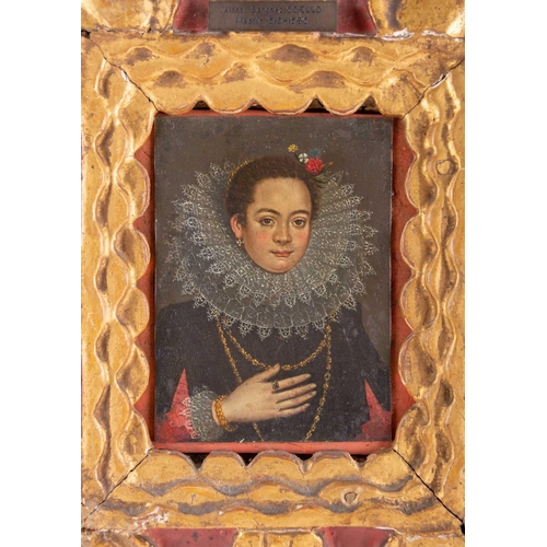 59 - Attributed to Alonso Sanchez Coello (1515-1590) Spanish, a portrait of a noblewoman, oil on copper, ... 