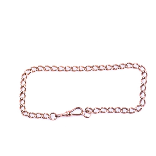 595 - A 9ct rose gold watch chain cum bracelet, with sprung clasp, hallmarked to each link. 26.5cm length,... 