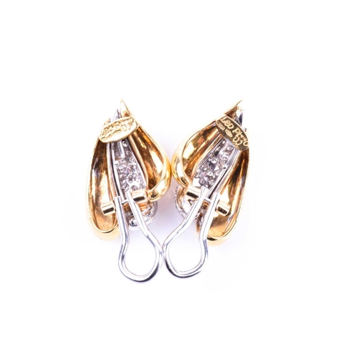 617 - Leo Pizzo. A pair of Italian 18ct yellow and white gold earrings, circa 1960s, of swept lobe form, t... 