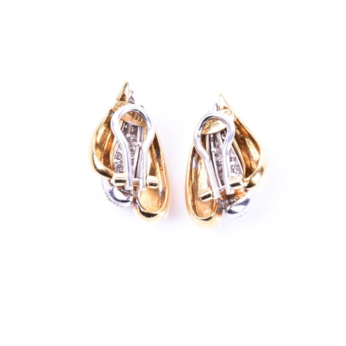 617 - Leo Pizzo. A pair of Italian 18ct yellow and white gold earrings, circa 1960s, of swept lobe form, t... 