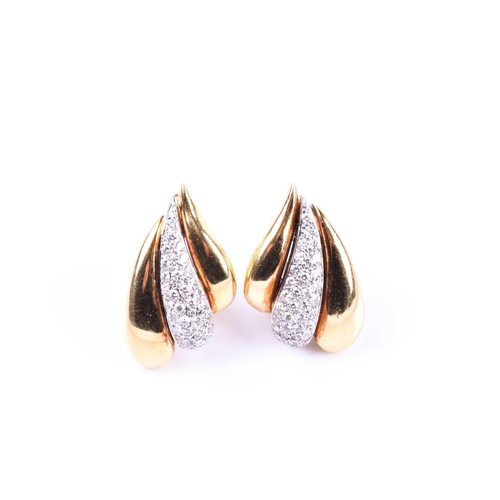 617 - Leo Pizzo. A pair of Italian 18ct yellow and white gold earrings, circa 1960s, of swept lobe form, t... 