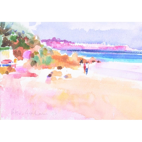 67 - † Peter Graham (b.1959) British, 'Beach Stroll, Bermuda', watercolour, signed and dated 1997, label ... 