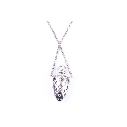 716 - An 18ct white gold and diamond Theo Fennell 'Ampoule' pendant, the bottle pendant with lattice desig... 