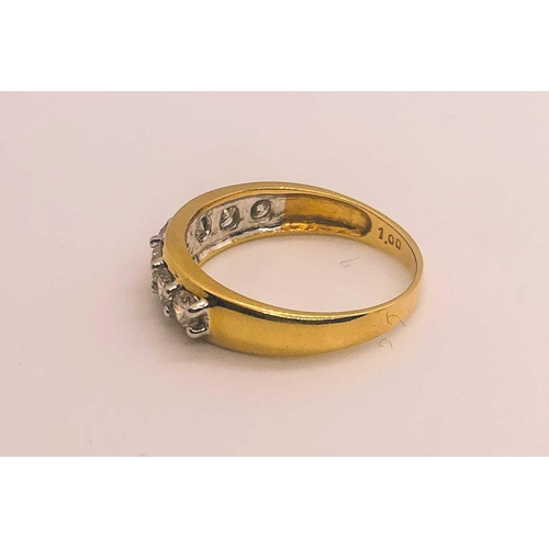 758 - An 18ct yellow gold and diamond ring, the tapered mount set with a row of seven round brilliant-cut ... 