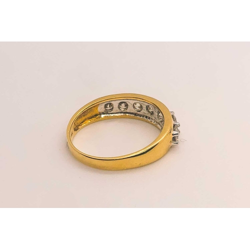 758 - An 18ct yellow gold and diamond ring, the tapered mount set with a row of seven round brilliant-cut ... 