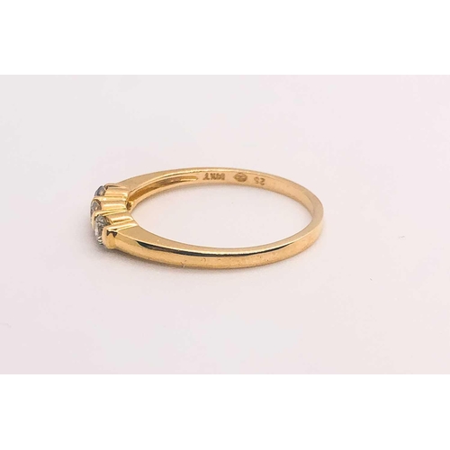 761 - A 14ct yellow gold and diamond ring, bar-set with three small round brilliant-cut diamonds of approx... 