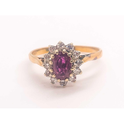 773 - An 18ct yellow gold, diamond, and ruby cluster ring, size Q 1/2, together with a pair of 9ct yellow ... 