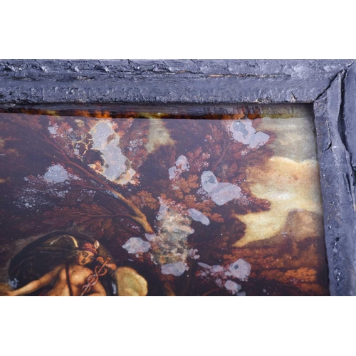 79 - A Geo III coloured mezzotint under glass, classical scene with gods and cherubs in landscape, 25cm x... 