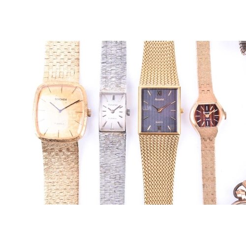 793 - A group of various ladies wristwatches, including an Accurist watch with a tigers eye dial, two furt... 