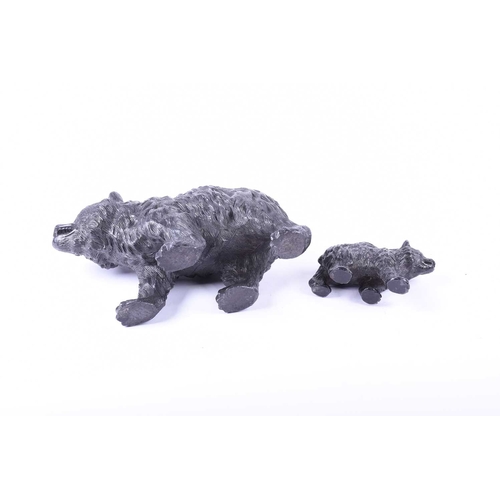 504A - Large late Victorian bronzed spelter novelty inkstand, modelled in the form of a bear, with glass ey... 