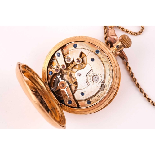 118 - A yellow metal cased pocket watch, with enamel chapter ring to hinged lid, indistinct hallmarks to i... 