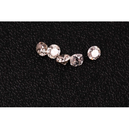 155 - § A group of five round brilliant-cut diamonds, showing slight colour, approximately 1.12 carats com... 