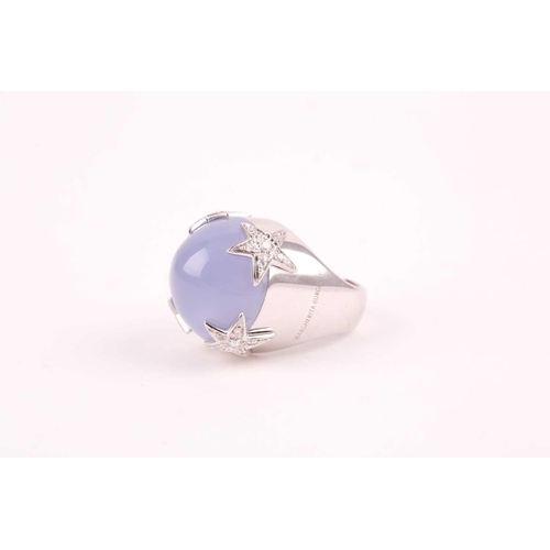 160 - Margherita Burgener. An 18ct white gold, chalcedony and diamond dress ring, the circular blue chalce... 