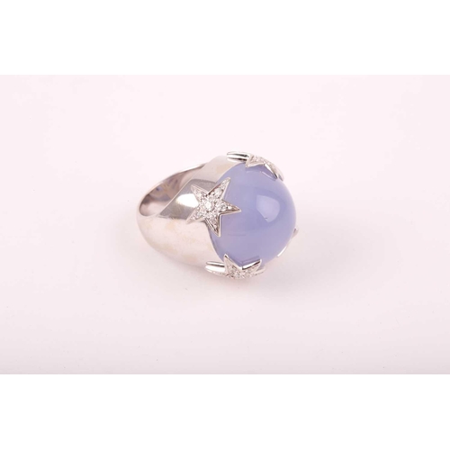 160 - Margherita Burgener. An 18ct white gold, chalcedony and diamond dress ring, the circular blue chalce... 