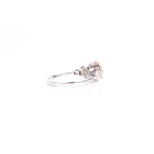 162 - A single stone diamond ring, the light cinnamon coloured old cushion-cut diamond, in claw mount with... 