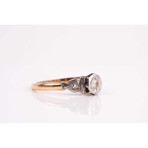 168 - An Art Deco single stone diamond ring, the round brilliant cut diamond in illusion setting, pierced ... 