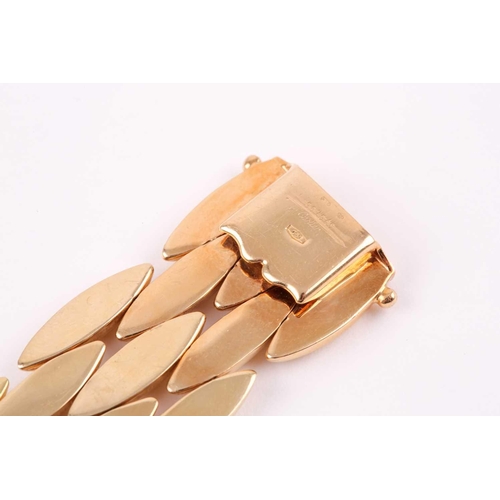 180 - Cartier. A late 20th century 18ct yellow gold Gentiane bracelet, comprised of five rows of elongated... 