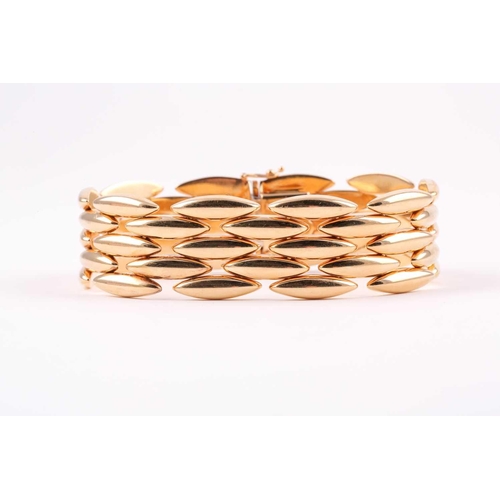 180 - Cartier. A late 20th century 18ct yellow gold Gentiane bracelet, comprised of five rows of elongated... 