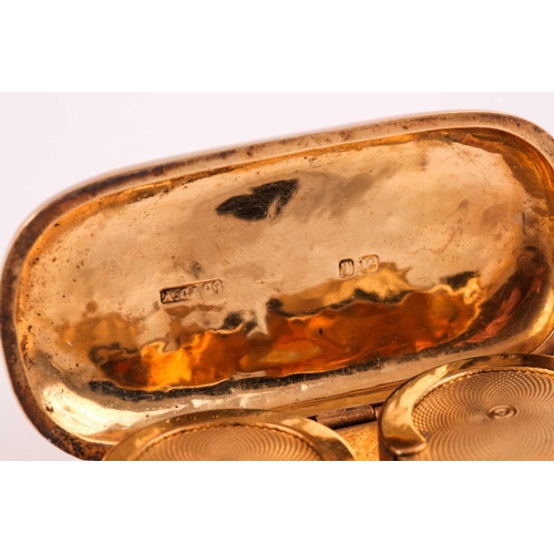 44 - An 18ct yellow gold double sovereign case, the lozenge-shaped case engraved with initials CHM, indis... 