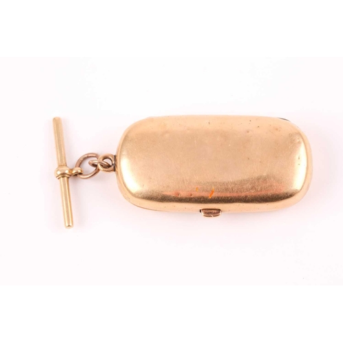 44 - An 18ct yellow gold double sovereign case, the lozenge-shaped case engraved with initials CHM, indis... 