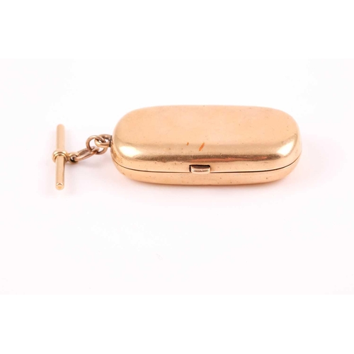 44 - An 18ct yellow gold double sovereign case, the lozenge-shaped case engraved with initials CHM, indis... 