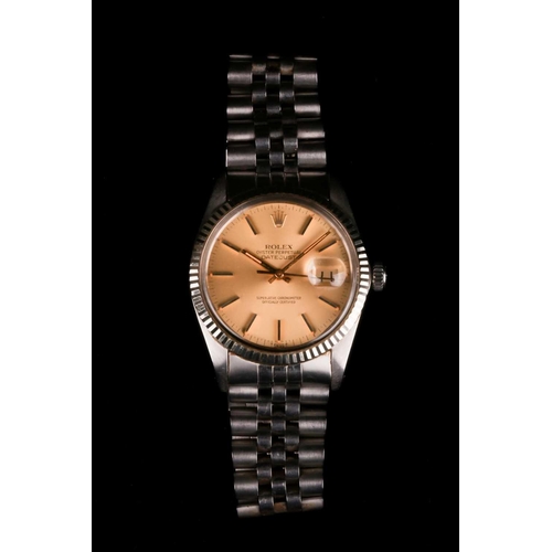 454 - A 1980 Rolex Oyster Perpetual DateJust ref. 16014 stainless steel automatic wristwatch, the champagn... 