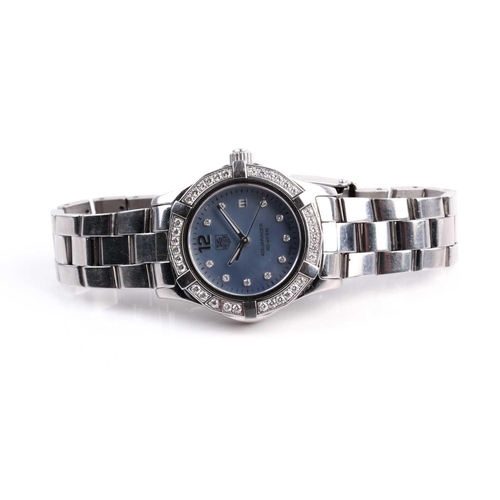 455 - A Tag Heuer Aquaracer ladies stainless steel wristwatch, the abelone dial set with diamond hour mark... 