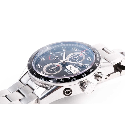 457 - A Tag Heuer Carrera calibre 16 automatic stainless steel chronograph wristwatch, the black dial with... 