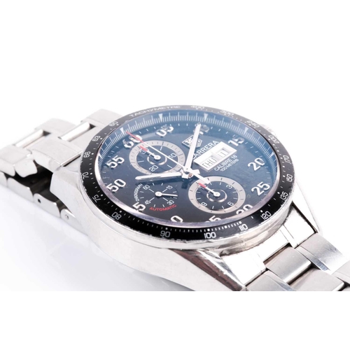 457 - A Tag Heuer Carrera calibre 16 automatic stainless steel chronograph wristwatch, the black dial with... 