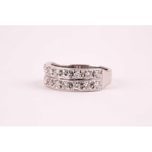 60 - A double band half eternity diamond ring, set with two rows of round brilliant-cut diamonds of appro... 