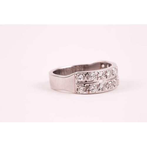 60 - A double band half eternity diamond ring, set with two rows of round brilliant-cut diamonds of appro... 