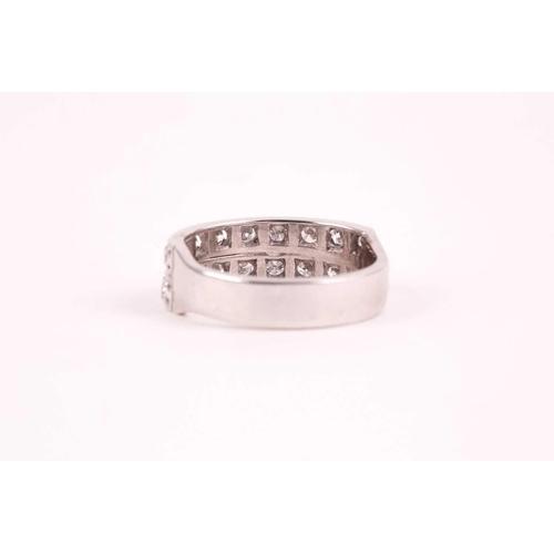 60 - A double band half eternity diamond ring, set with two rows of round brilliant-cut diamonds of appro... 