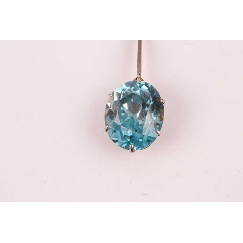 75 - An early 20th century blue zircon drop pendant necklace, set with a mixed oval-cut blue zircon, meas... 