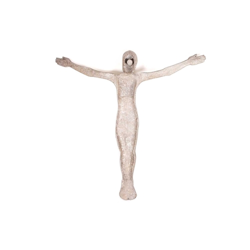 104 - An unusual 20th-century stylized cast aluminium corpus of the crucified Christ. 52 cm wide x 131 cm ... 