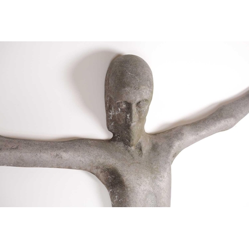 104 - An unusual 20th-century stylized cast aluminium corpus of the crucified Christ. 52 cm wide x 131 cm ... 