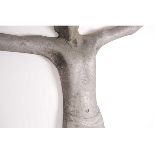 104 - An unusual 20th-century stylized cast aluminium corpus of the crucified Christ. 52 cm wide x 131 cm ... 