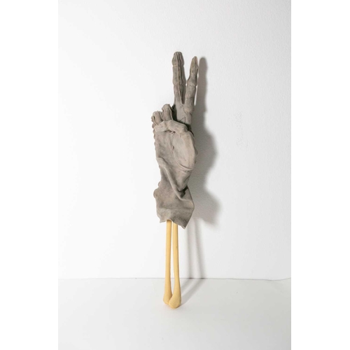 193 - Nancy Fouts (American, 1945-2019) 'Shrunken Gloves', 2012, a group of three shrunken suede gloves ov... 