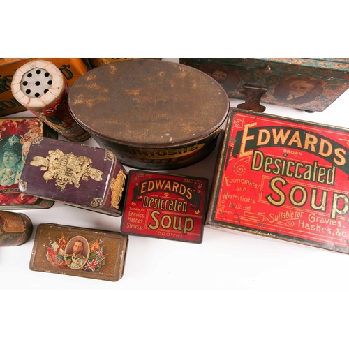 24 - A collection of antique 19th and early-20th century advertising tins, mostly American or British. To... 