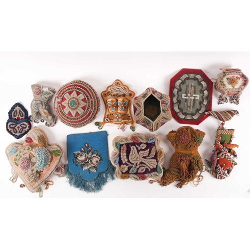 31 - A quantity of 19th-century hand-worked beadwork items to include various British and American 'Sweet... 