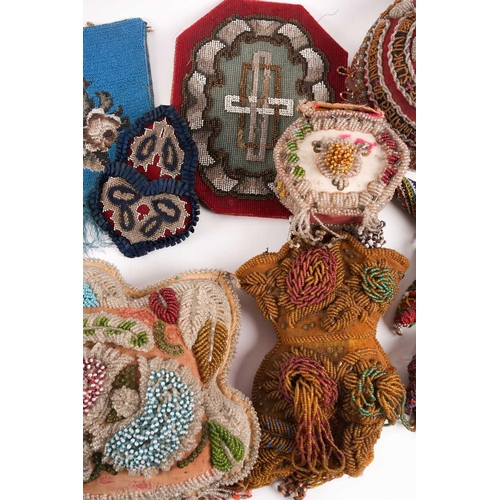 31 - A quantity of 19th-century hand-worked beadwork items to include various British and American 'Sweet... 