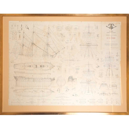 61 - A Musee de la marine, 1/150th scale plan of the 74 gun warship 