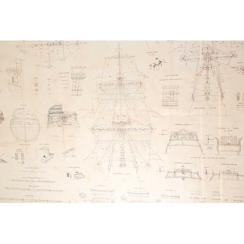 61 - A Musee de la marine, 1/150th scale plan of the 74 gun warship 