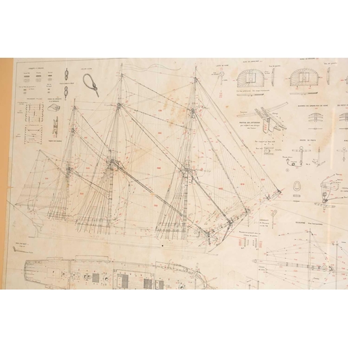 61 - A Musee de la marine, 1/150th scale plan of the 74 gun warship 