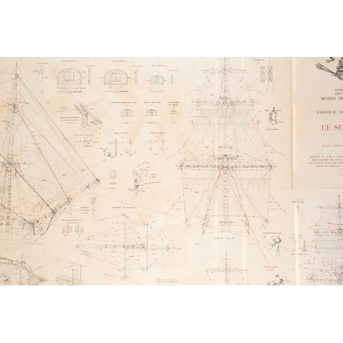 61 - A Musee de la marine, 1/150th scale plan of the 74 gun warship 