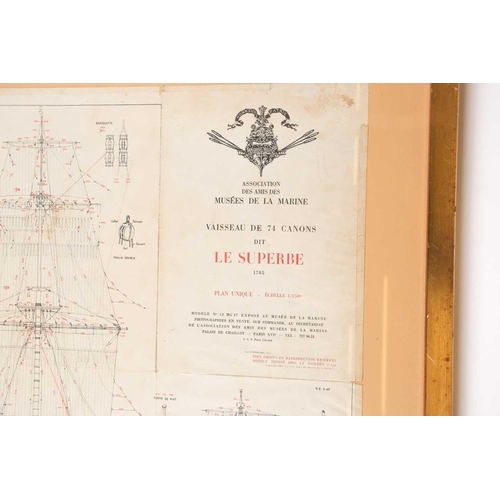 61 - A Musee de la marine, 1/150th scale plan of the 74 gun warship 